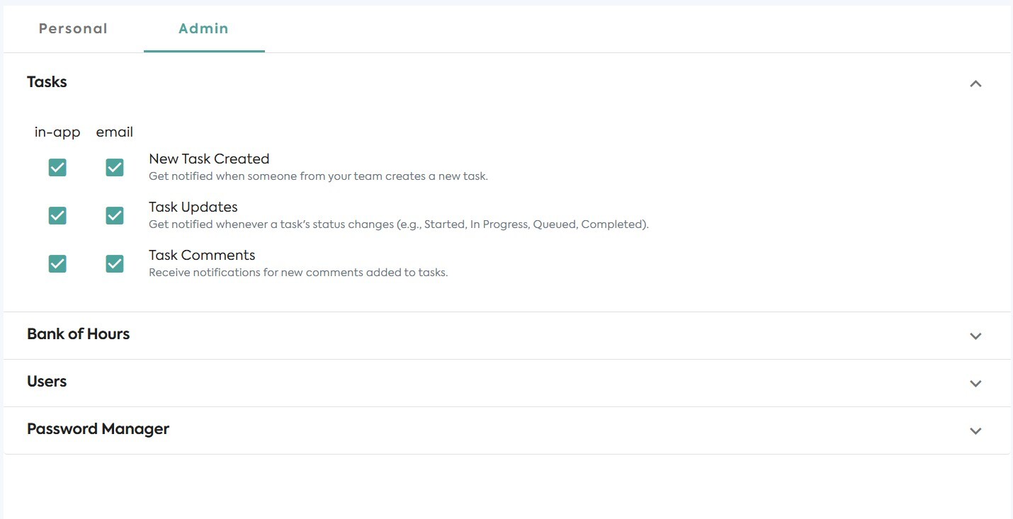 Admin notification setting