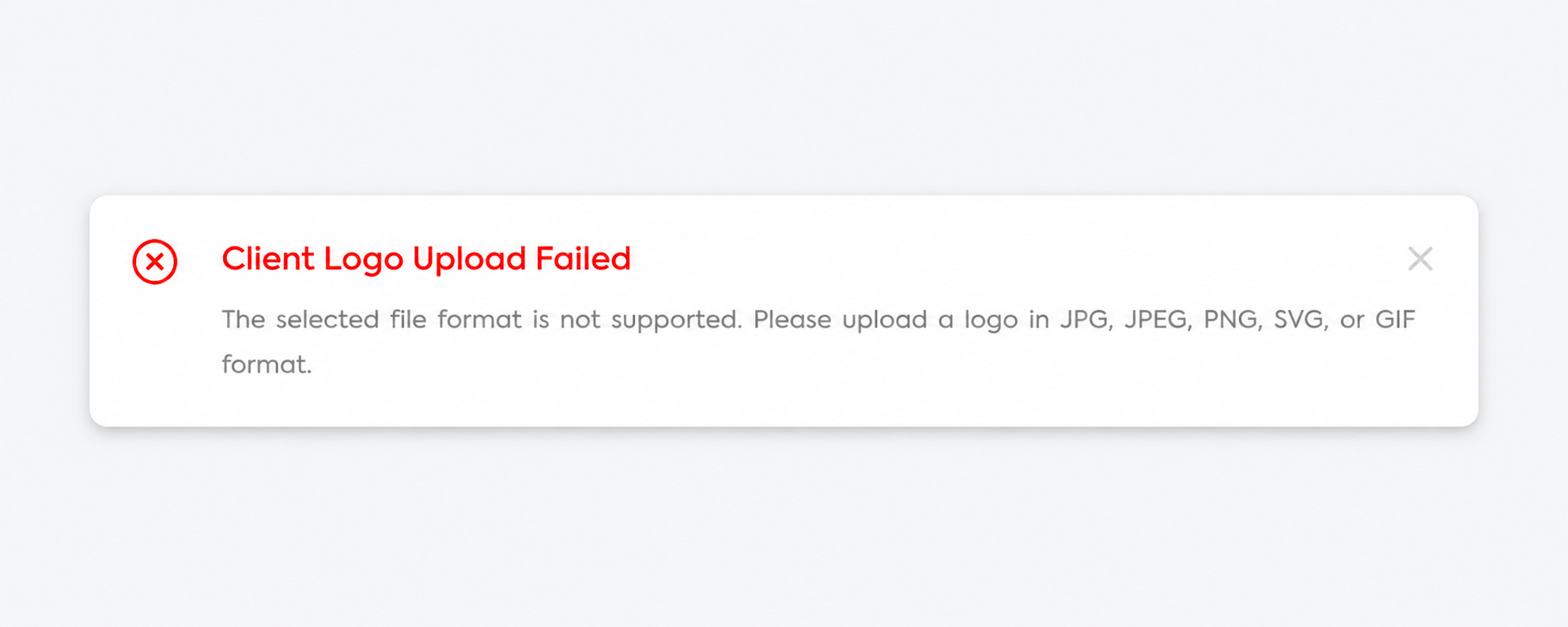 Bizman Client logo upload failed warning