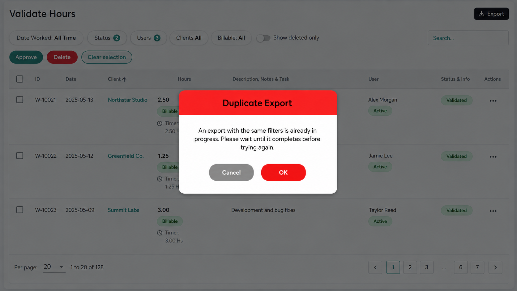 Export guide - duplicate export