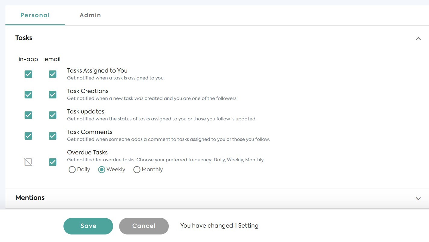 Personal notification setting
