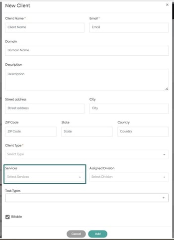 add client form adding service