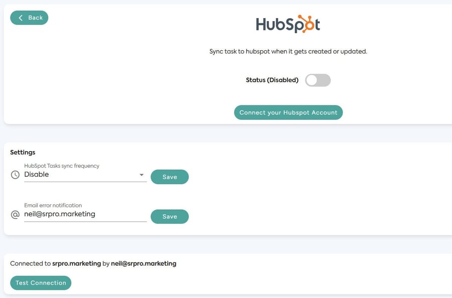 hubspot integration setting