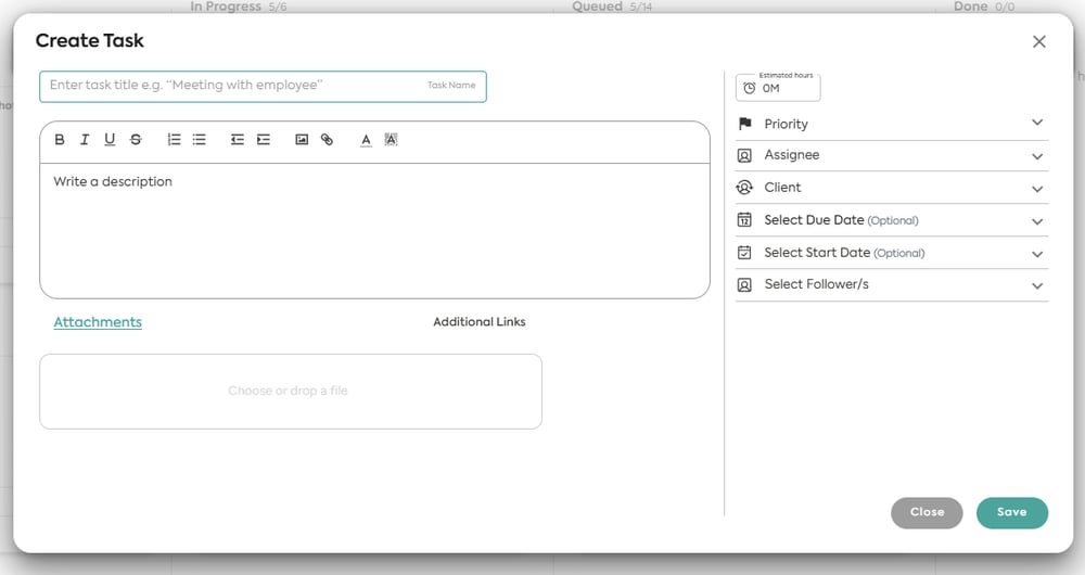 Create task form in Bizman