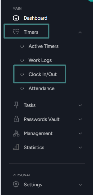 navigating to clock-in clock-out in Bizman