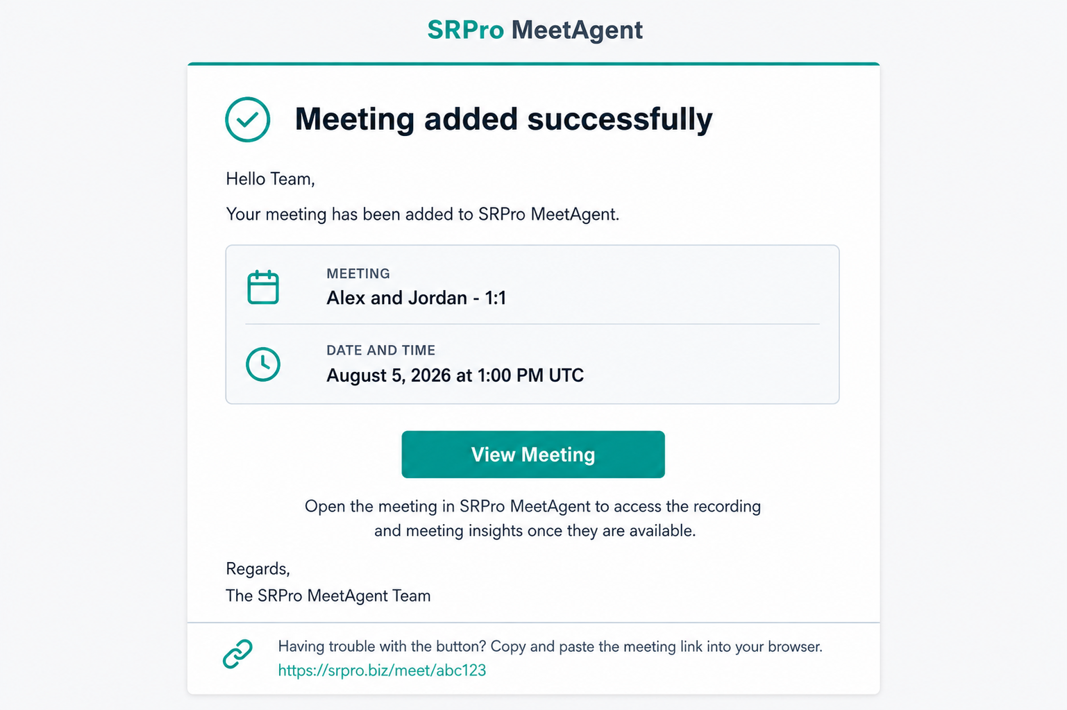 meetagent email content