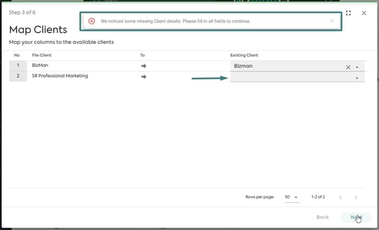 missing fields in imported file