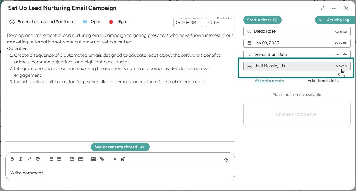 task followers field Bizman task page